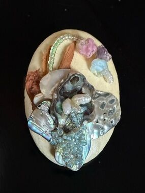 Rare Signed ELAFCO Handmade Fur Clip Abalone Shell Assemblage Brooch Estate VTG